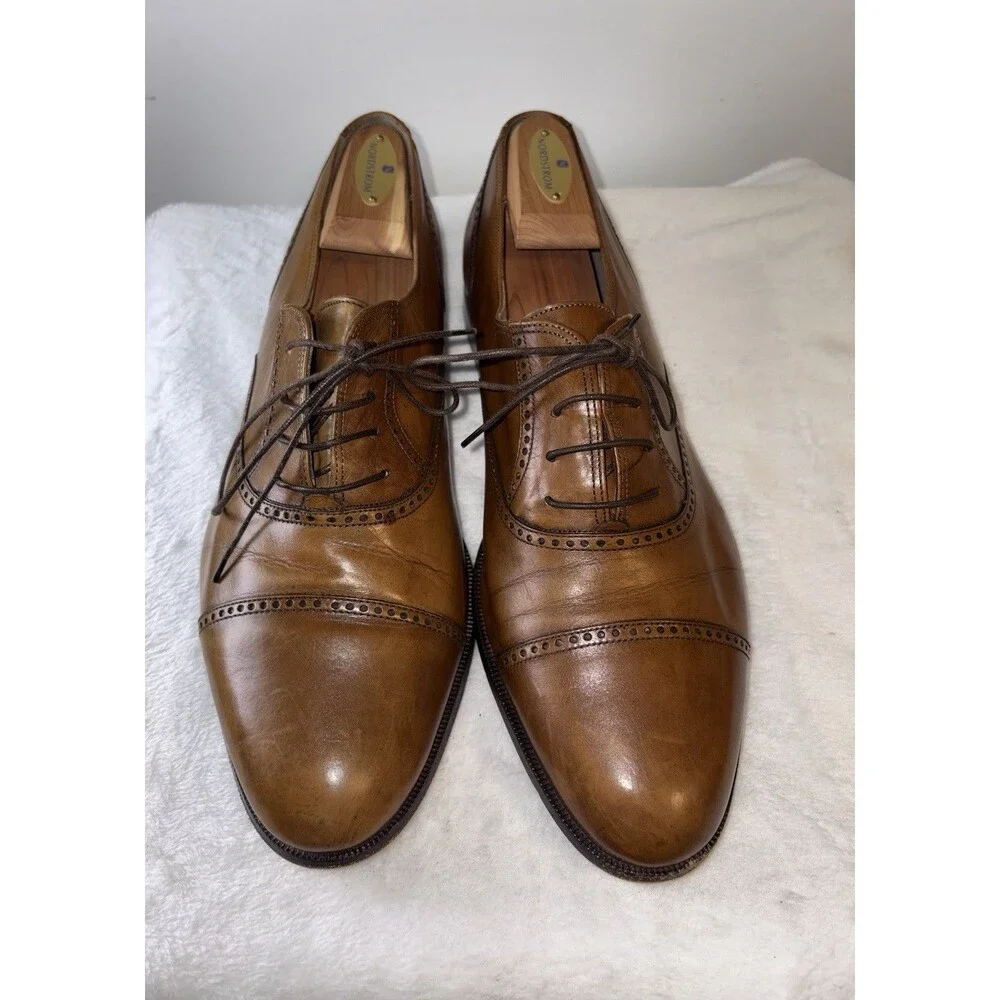 Bally 12 D Brogue Captoe Tan Leather Lace-up Dress Shoes